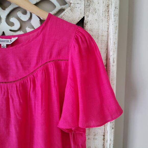 Nanette Lepore Women's Short Flutter Sleeve Lightweight Blouse Top Rose Tropical - Picture 7 of 9